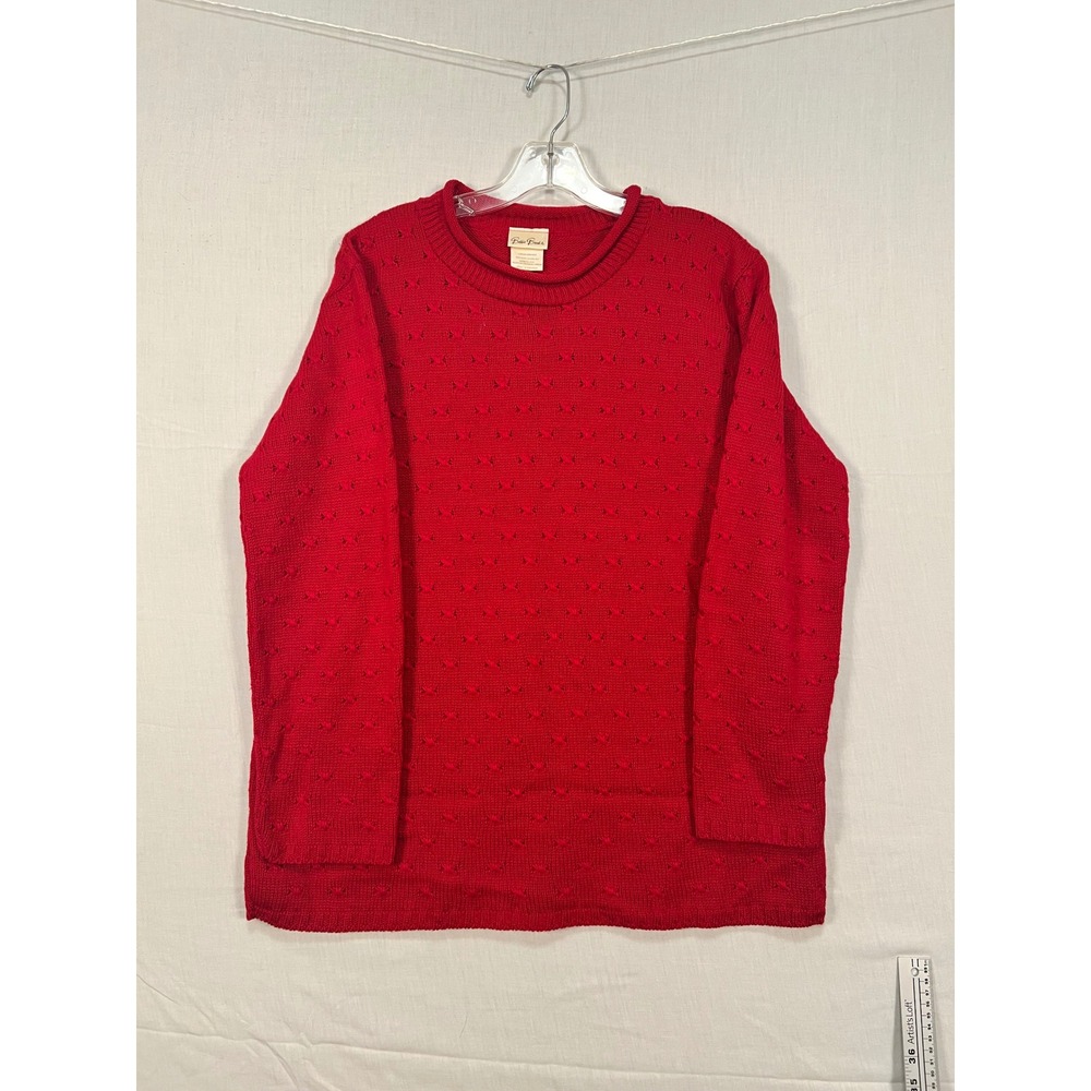 Bobbie Brooks Womens China Red Popcorn Knit Crewneck Sweater Large 9B2H321